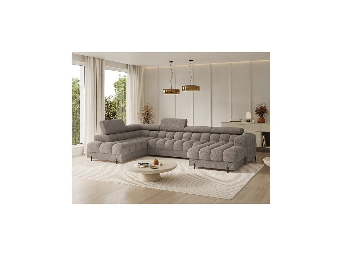 Canapé panoramique convertible Beige foncé angle gauche FERARIA 358x93x202cm