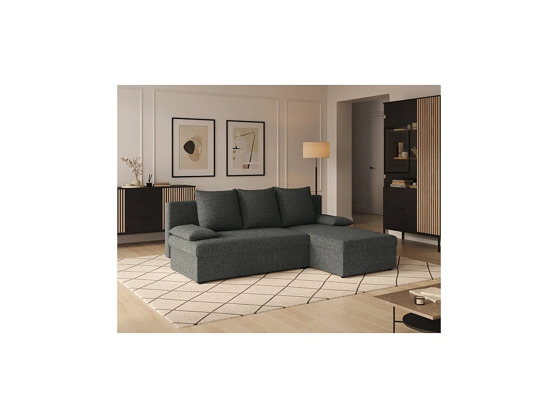 Canapé d'angle Gris foncé 3 places assise profonde 206x90x146cm GINA