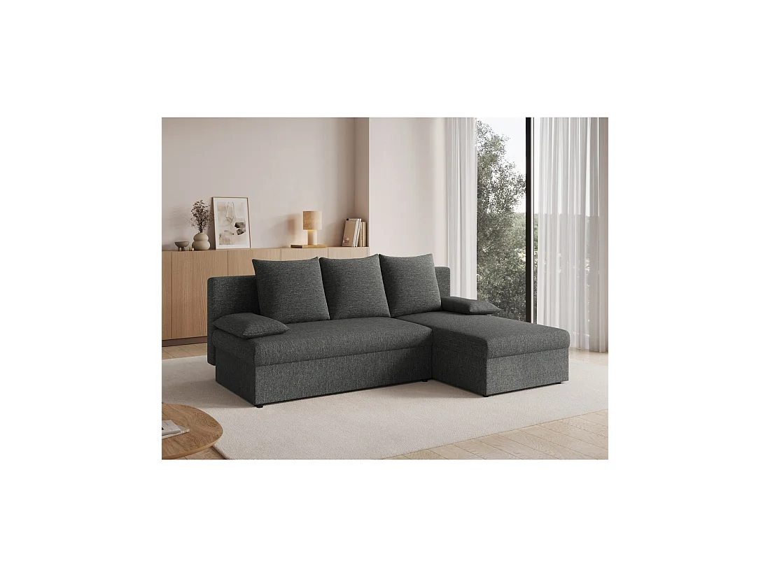 Canapé d'angle Gris foncé 3 places assise profonde 206x90x146cm GINA