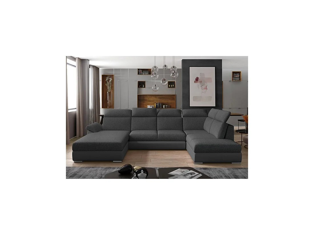 Canapé panoramique convertible MAJESTA 5 places gris foncé – angle gauche