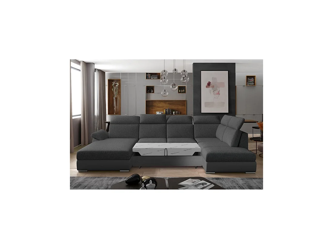Canapé panoramique convertible MAJESTA 5 places gris foncé – angle gauche