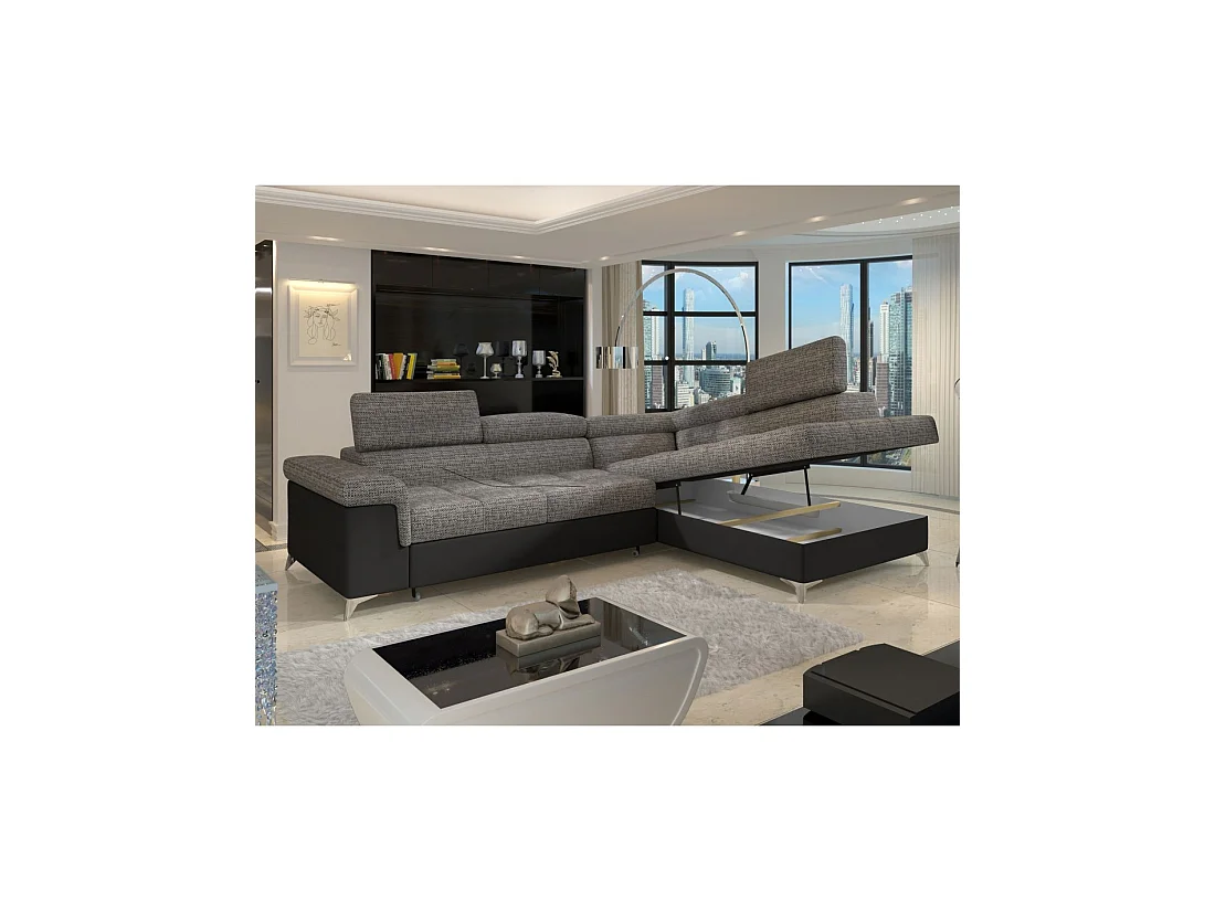 Sofá de esquina convertible PALAZZO 4 plazas gris y negro – ángulo derecho con 1 cojín