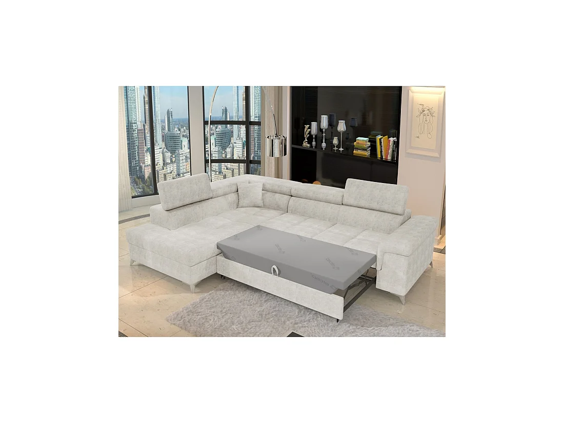 Sofá de esquina convertible PALAZZO 4 plazas beige – ángulo izquierdo con cofre
