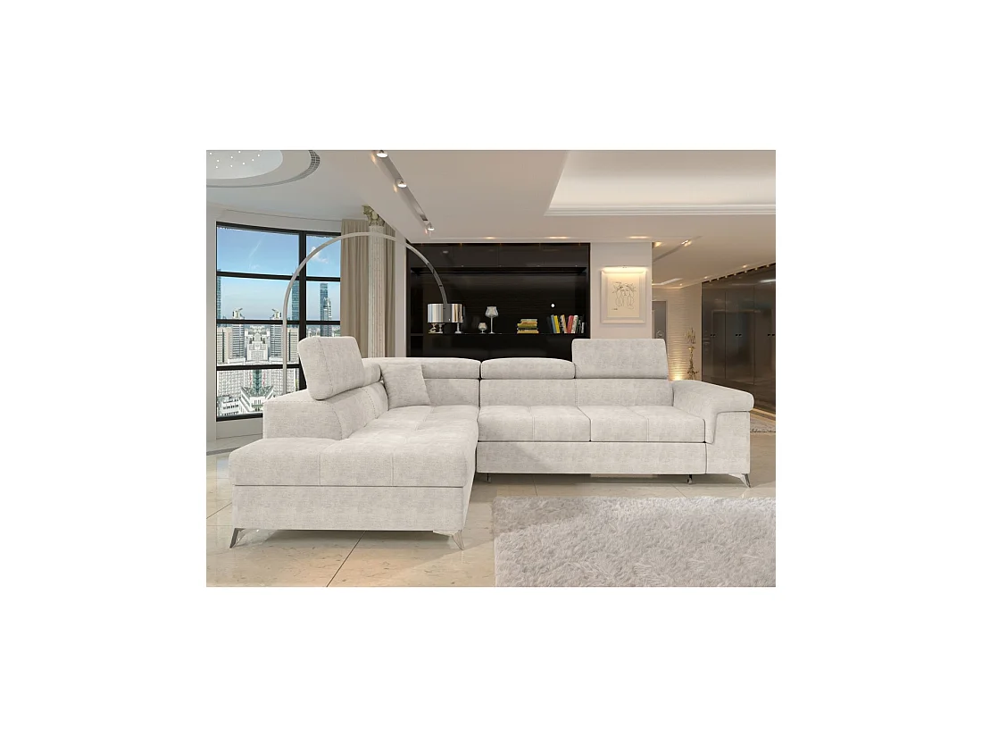 Sofá de esquina convertible PALAZZO 4 plazas beige – ángulo izquierdo con cofre