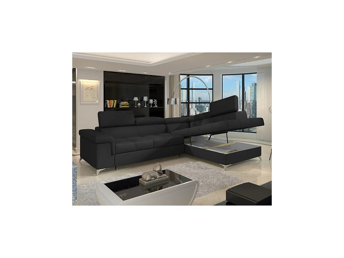 Canapé d'angle convertible PALAZZO 4 places noir – angle droit avec 1 coussin