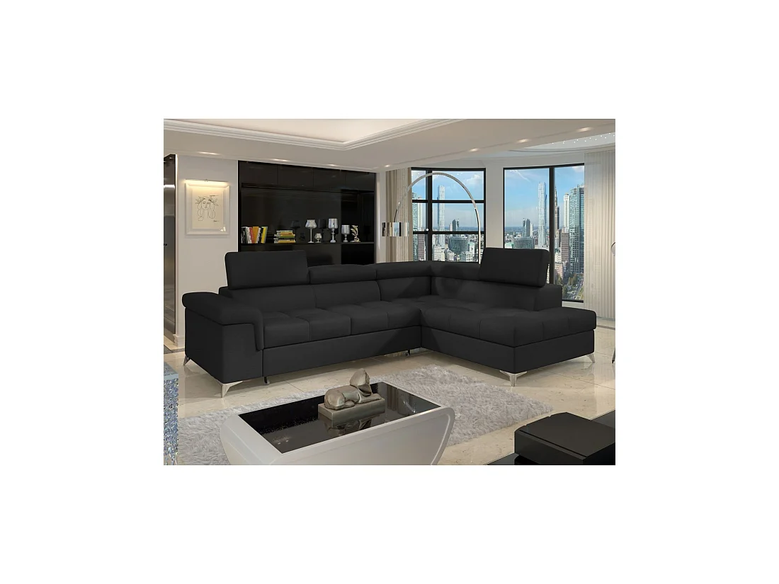 Canapé d'angle convertible PALAZZO 4 places noir – angle droit avec 1 coussin