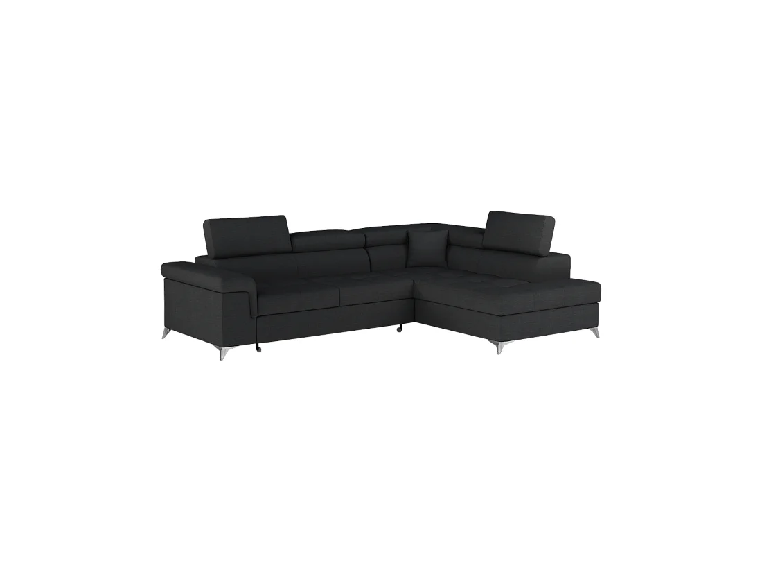 Canapé d'angle convertible PALAZZO 4 places noir – angle droit avec 1 coussin