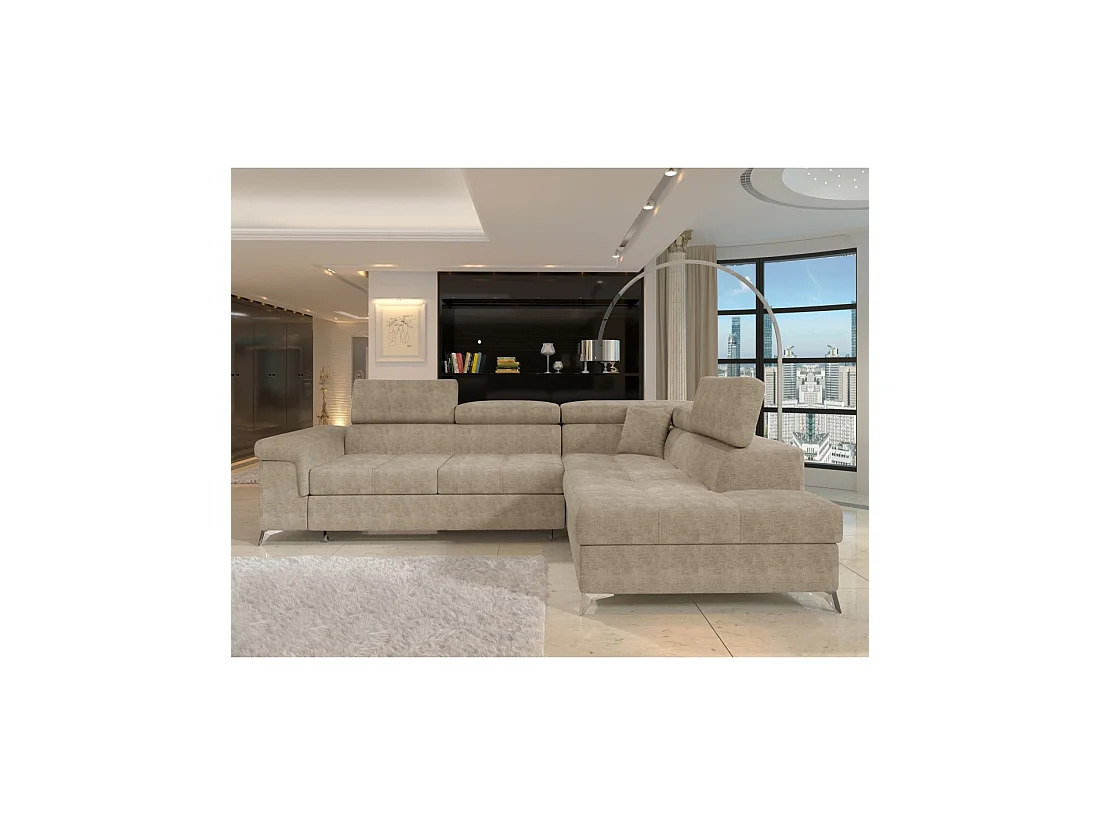 Sofá de esquina convertible PALAZZO 4 plazas beige - ángulo derecho con baúl