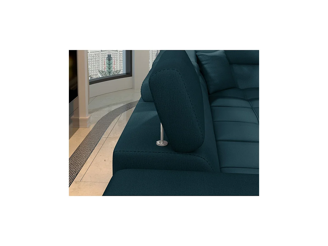 Canapé d'angle convertible PALAZZO 4 places bleu foncé – angle gauche avec 1 coussin
