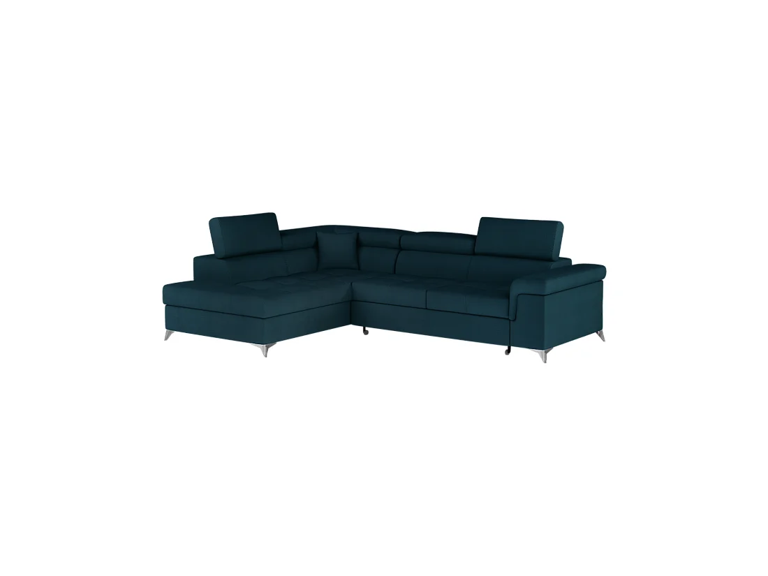 Canapé d'angle convertible PALAZZO 4 places bleu foncé – angle gauche avec 1 coussin