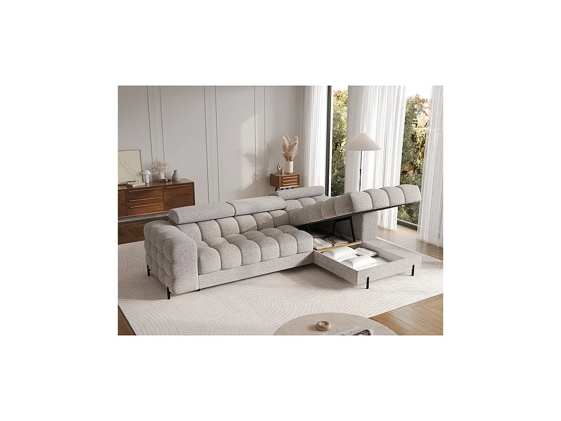 Canapé d'angle droit convertible Gris chiné élégance moderne 285x99x181cm FILTRO