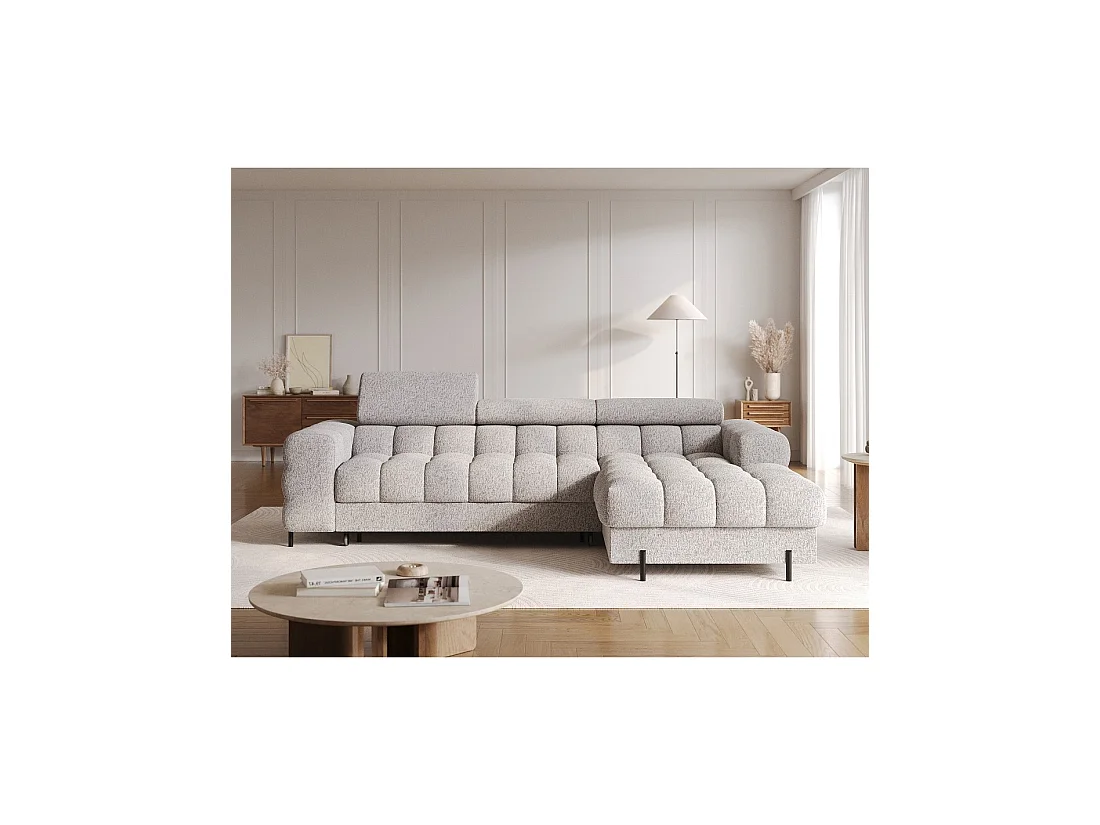 Canapé d'angle droit convertible Gris chiné élégance moderne 285x99x181cm FILTRO