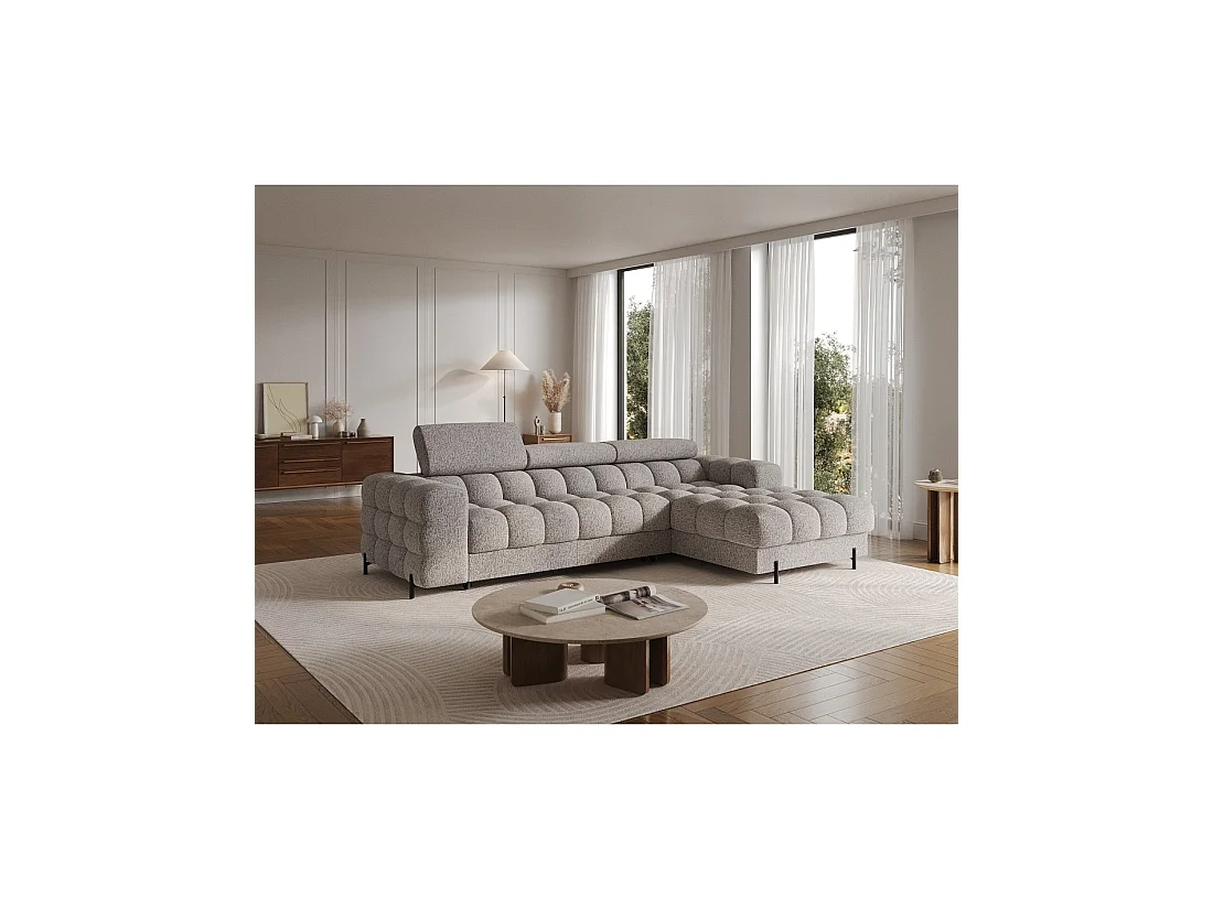 Canapé d'angle droit convertible Gris chiné élégance moderne 285x99x181cm FILTRO