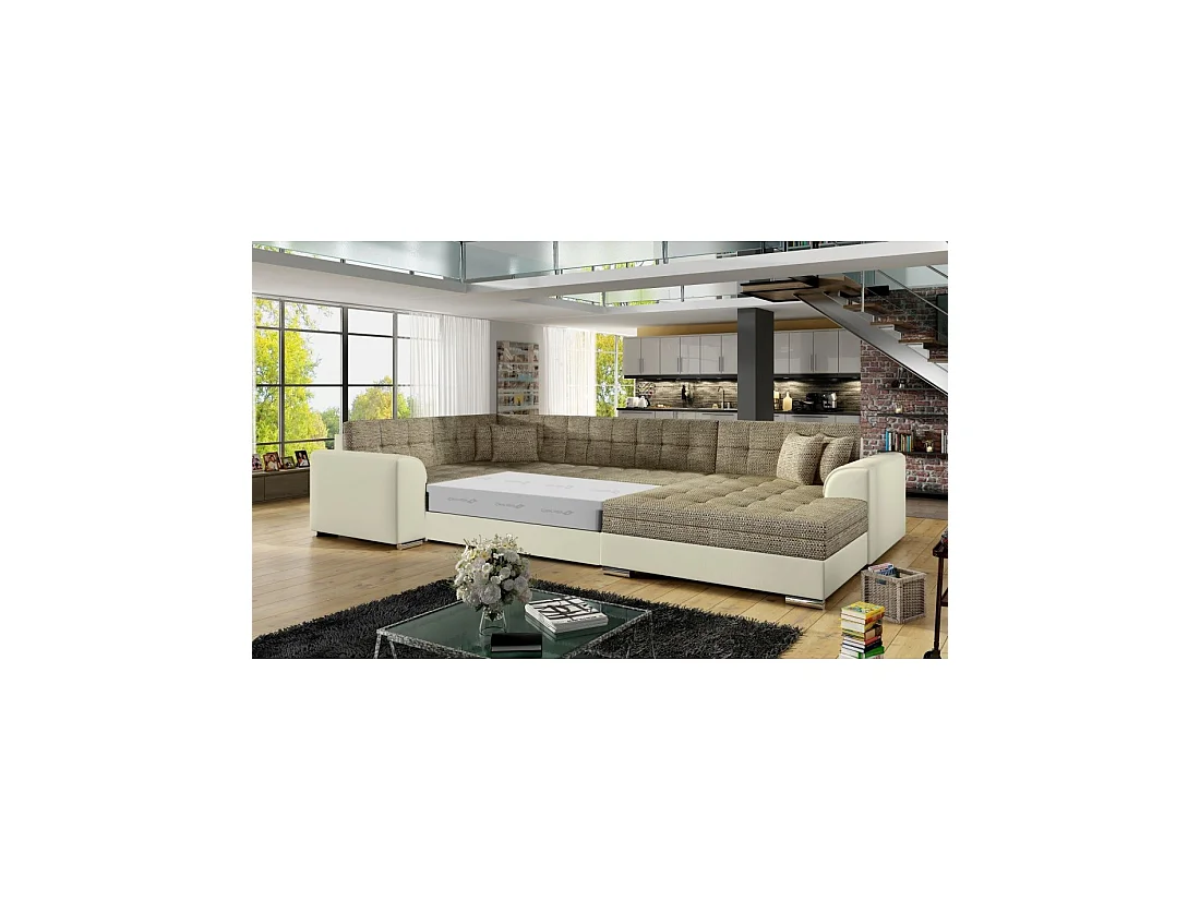 Sofá panorámico convertible CALDERO 5 plazas beige y crema - ángulo derecho
