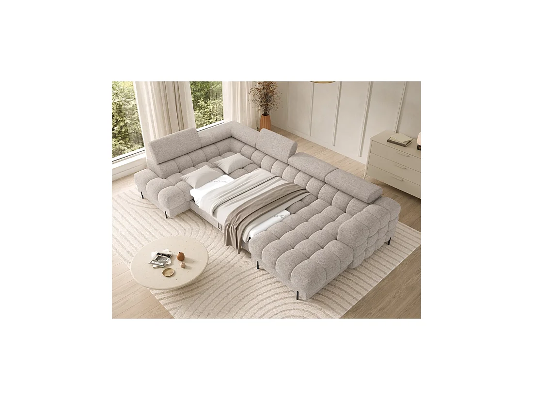 Canapé panoramique convertible Beige clair angle gauche FERARIA 358x93x202cm