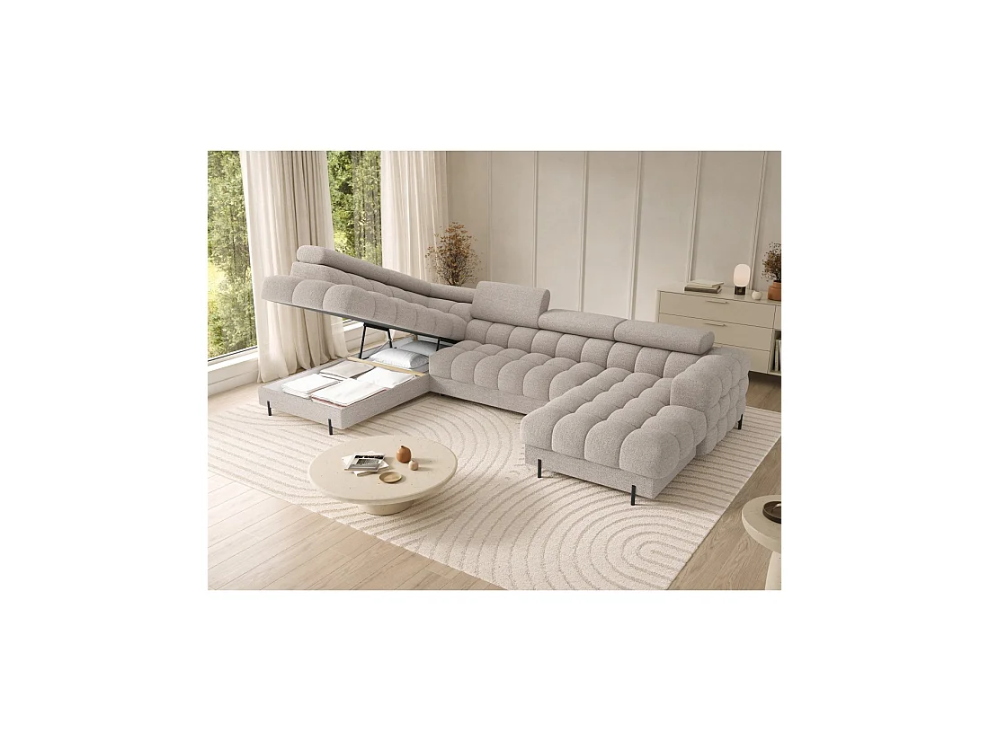 Canapé panoramique convertible Beige clair angle gauche FERARIA 358x93x202cm