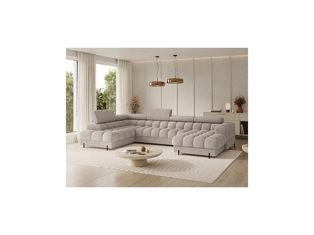 Canapé panoramique convertible Beige clair angle gauche FERARIA 358x93x202cm