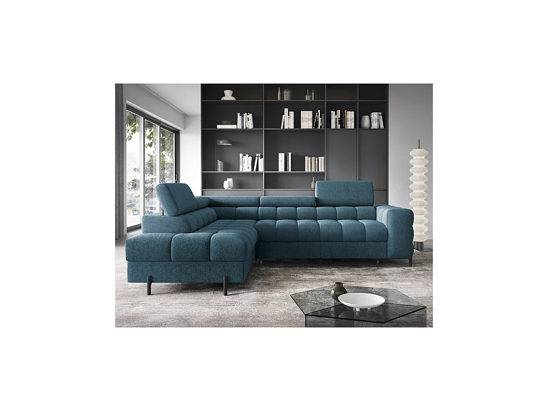 Canapé convertible Bleu foncé FERRUM 5 places angle gauche mousse HR 276x93x200cm
