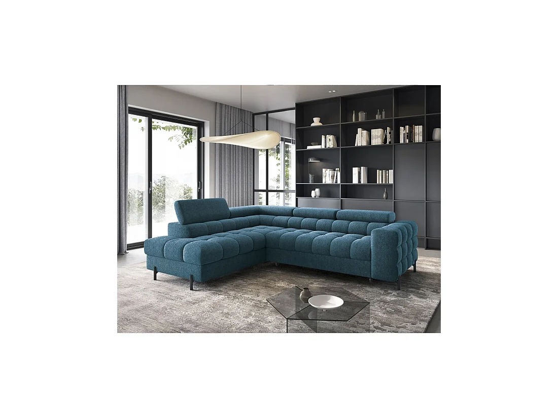 Canapé convertible Bleu foncé FERRUM 5 places angle gauche mousse HR 276x93x200cm