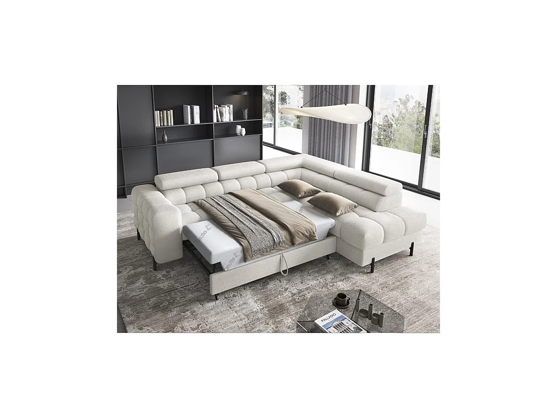 Canapé d'angle droit convertible Blanc alpin 5 places FERRUM méridienne confort 276x93x200cm