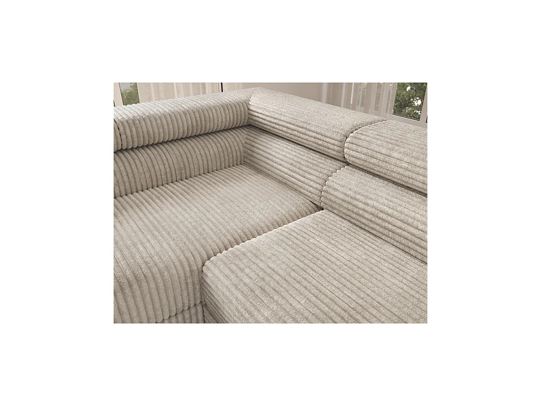 Canapé d'angle COLESIA convertible 5 places beige velours côtelé – gauche – 274x200cm