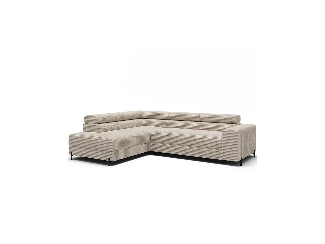 Canapé d'angle COLESIA convertible 5 places beige velours côtelé – gauche – 274x200cm