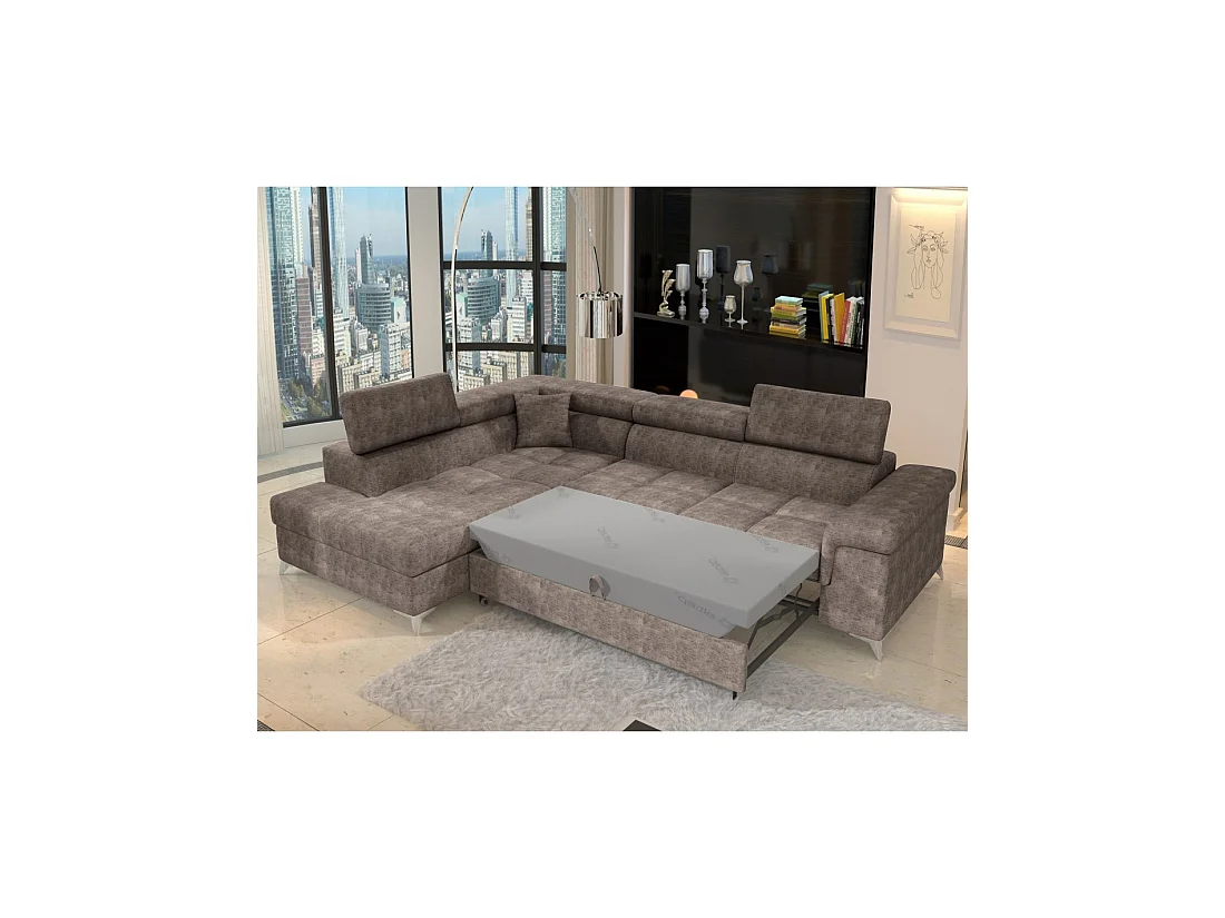 Canapé d'angle convertible PALAZZO 4 places marron – angle gauche avec coffre