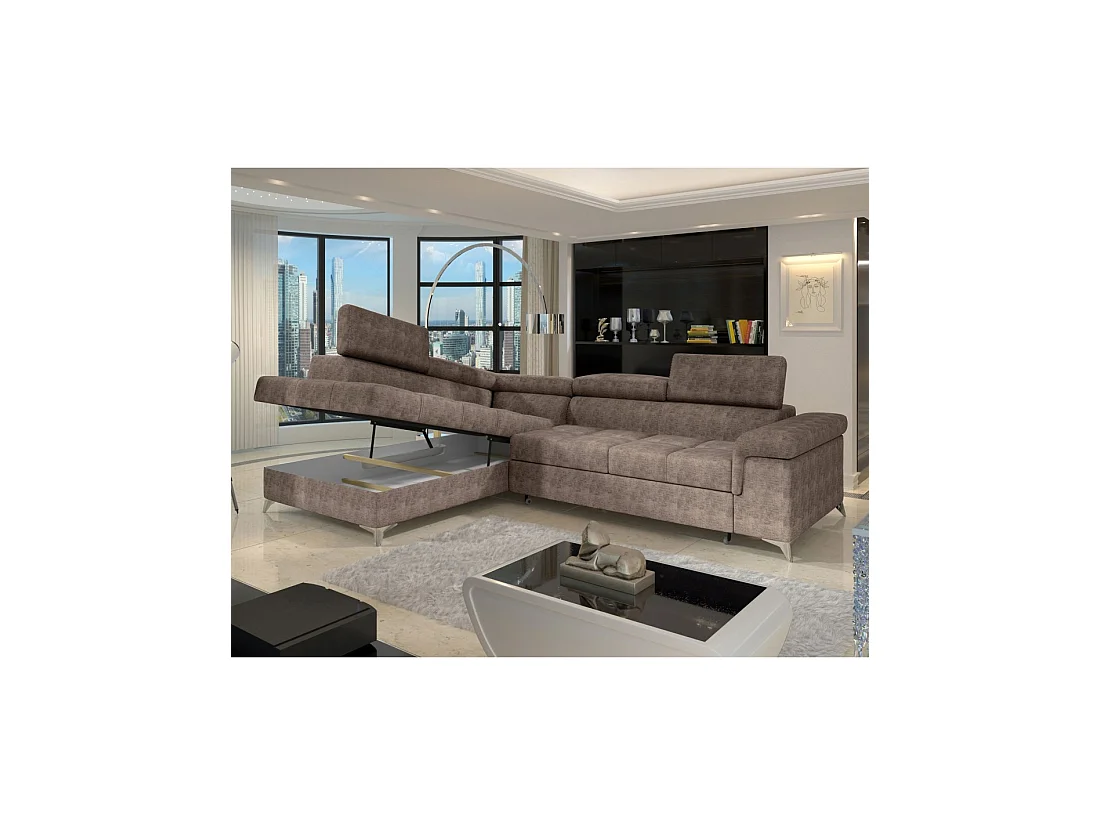 Canapé d'angle convertible PALAZZO 4 places marron – angle gauche avec coffre