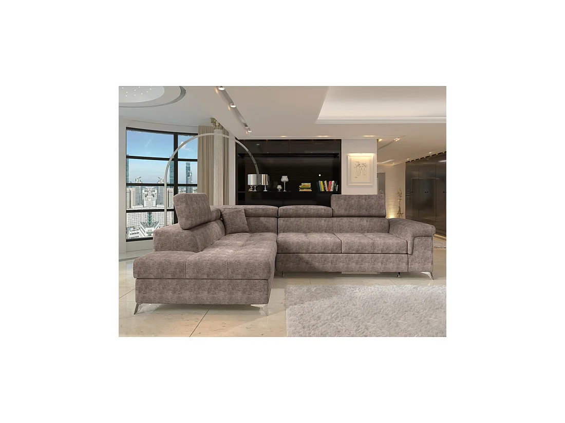 Canapé d'angle convertible PALAZZO 4 places marron – angle gauche avec coffre