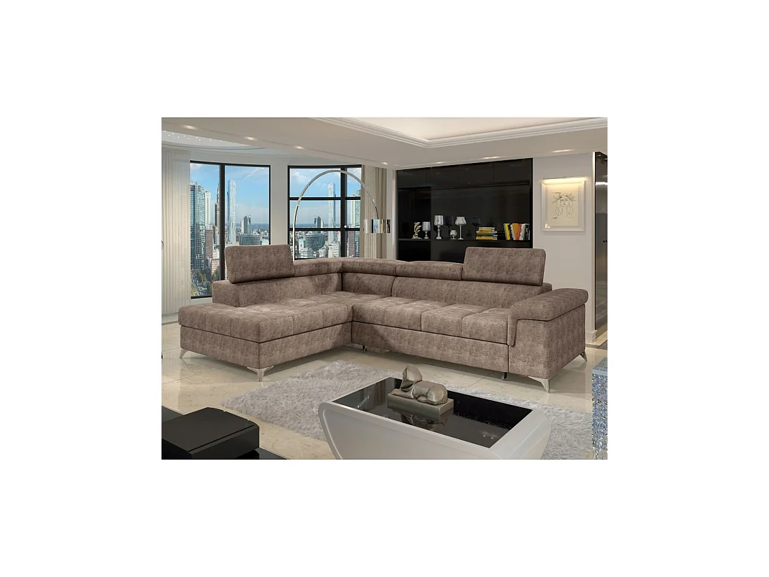 Canapé d'angle convertible PALAZZO 4 places marron – angle gauche avec coffre