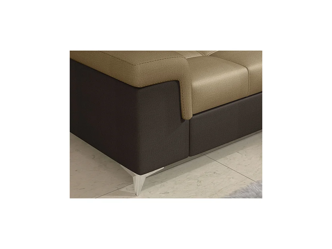 Canapé d'angle convertible PALAZZO 4 places marron clair et foncé – angle gauche avec 1 coussin