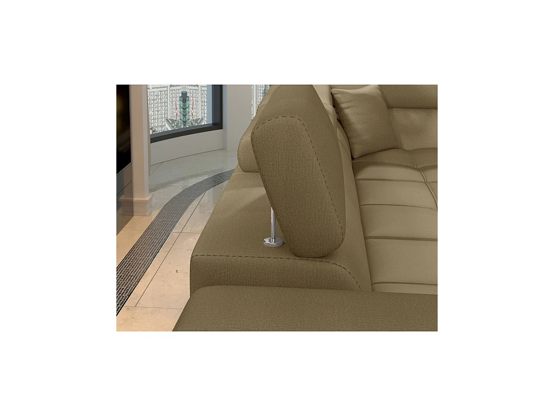 Canapé d'angle convertible PALAZZO 4 places marron clair et foncé – angle gauche avec 1 coussin