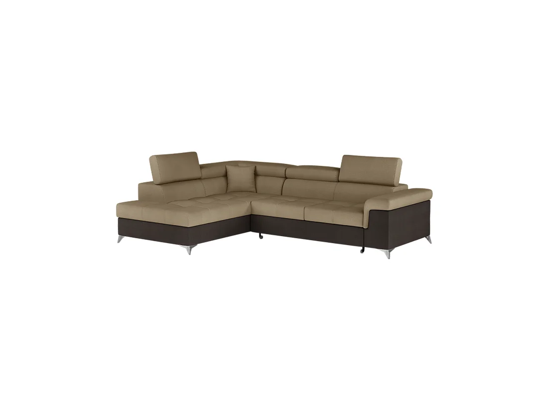 Canapé d'angle convertible PALAZZO 4 places marron clair et foncé – angle gauche avec 1 coussin