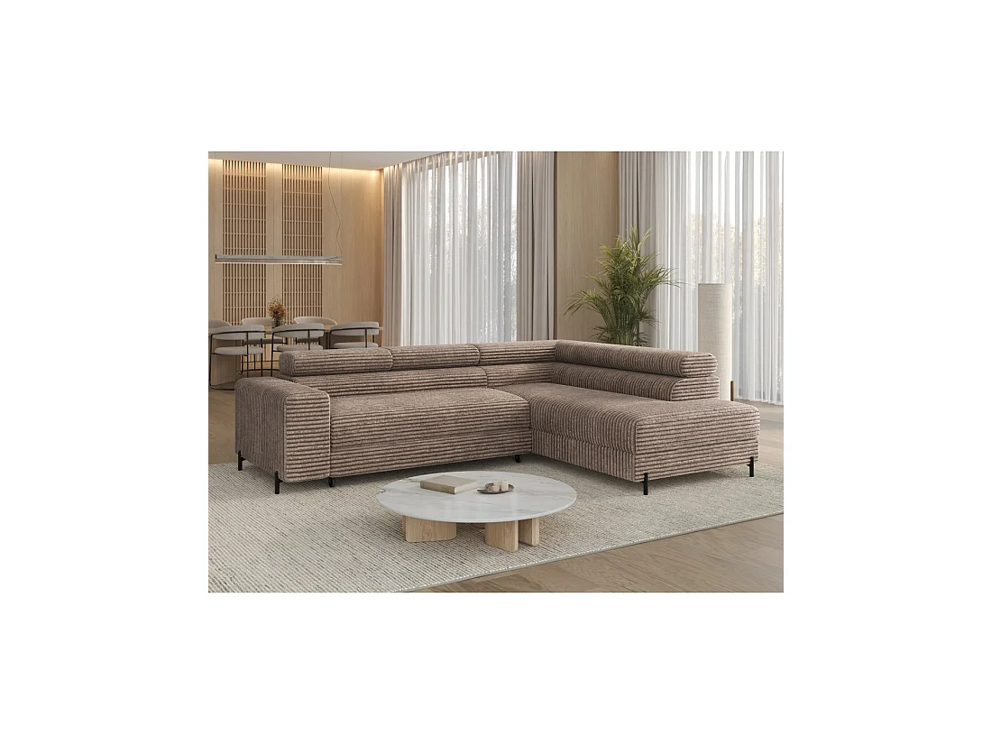 Canapé d'angle COLESIA convertible 5 places beige velours côtelé – droit – 274x200cm