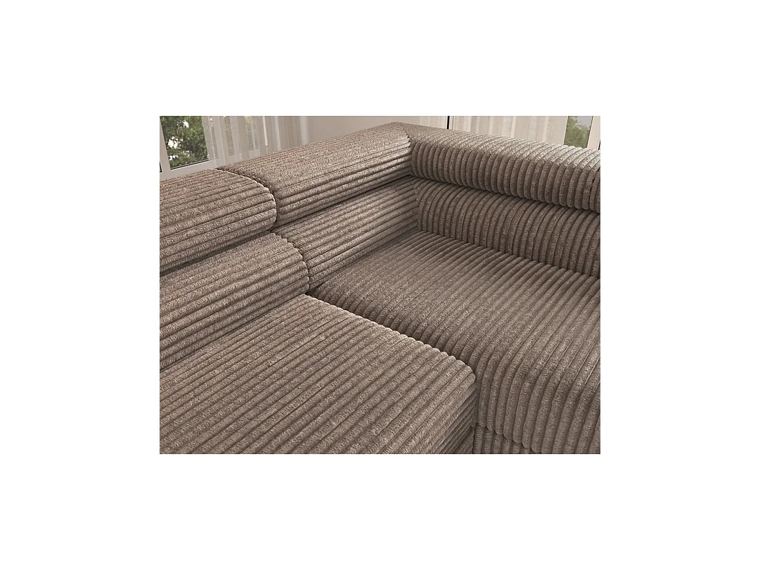 Canapé d'angle COLESIA convertible 5 places beige velours côtelé – droit – 274x200cm