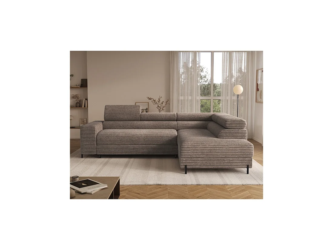 Canapé d'angle COLESIA convertible 5 places beige velours côtelé – droit – 274x200cm