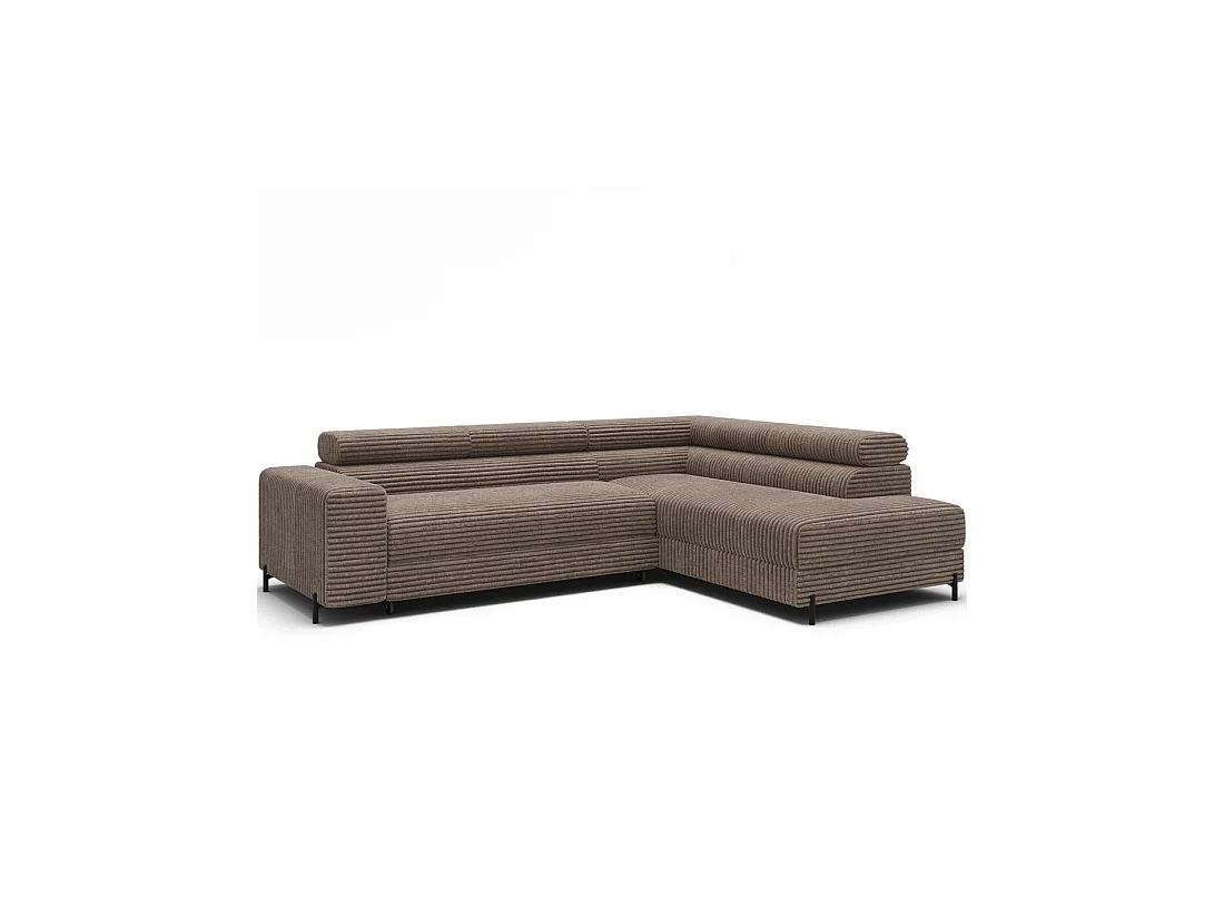 Canapé d'angle COLESIA convertible 5 places beige velours côtelé – droit – 274x200cm