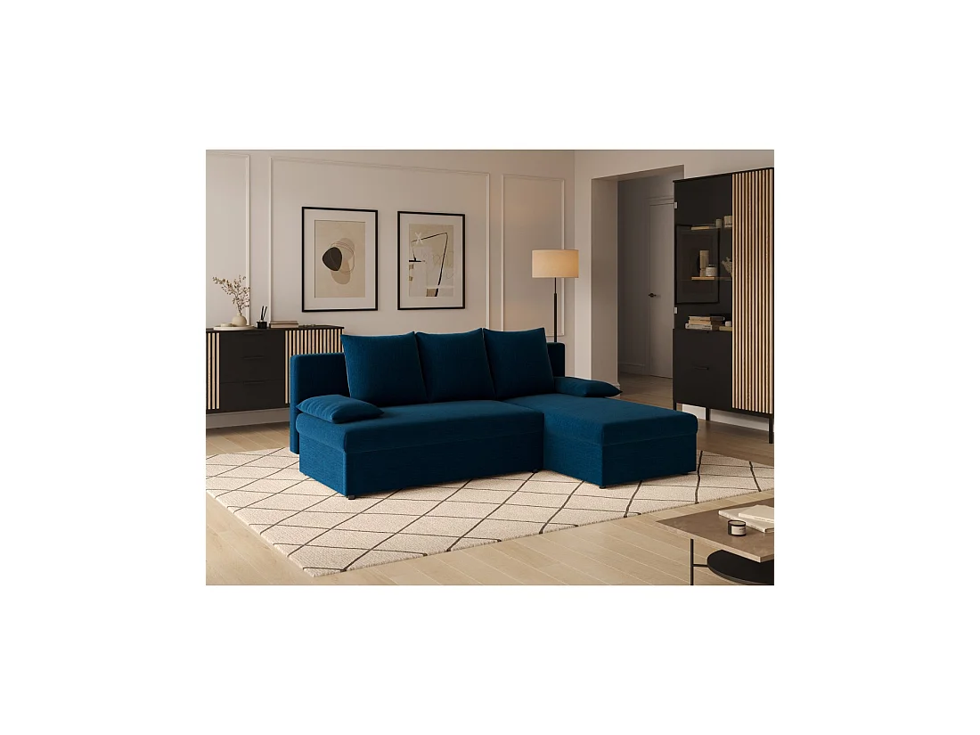 Canapé d'angle Bleu nuit 3 places compact avec coffre 206x90x146cm GINA