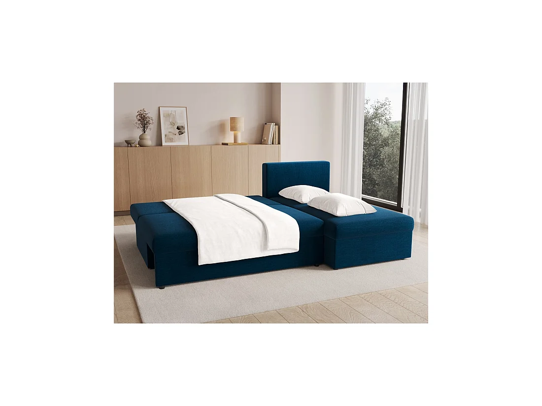 Canapé d'angle Bleu nuit 3 places compact avec coffre 206x90x146cm GINA