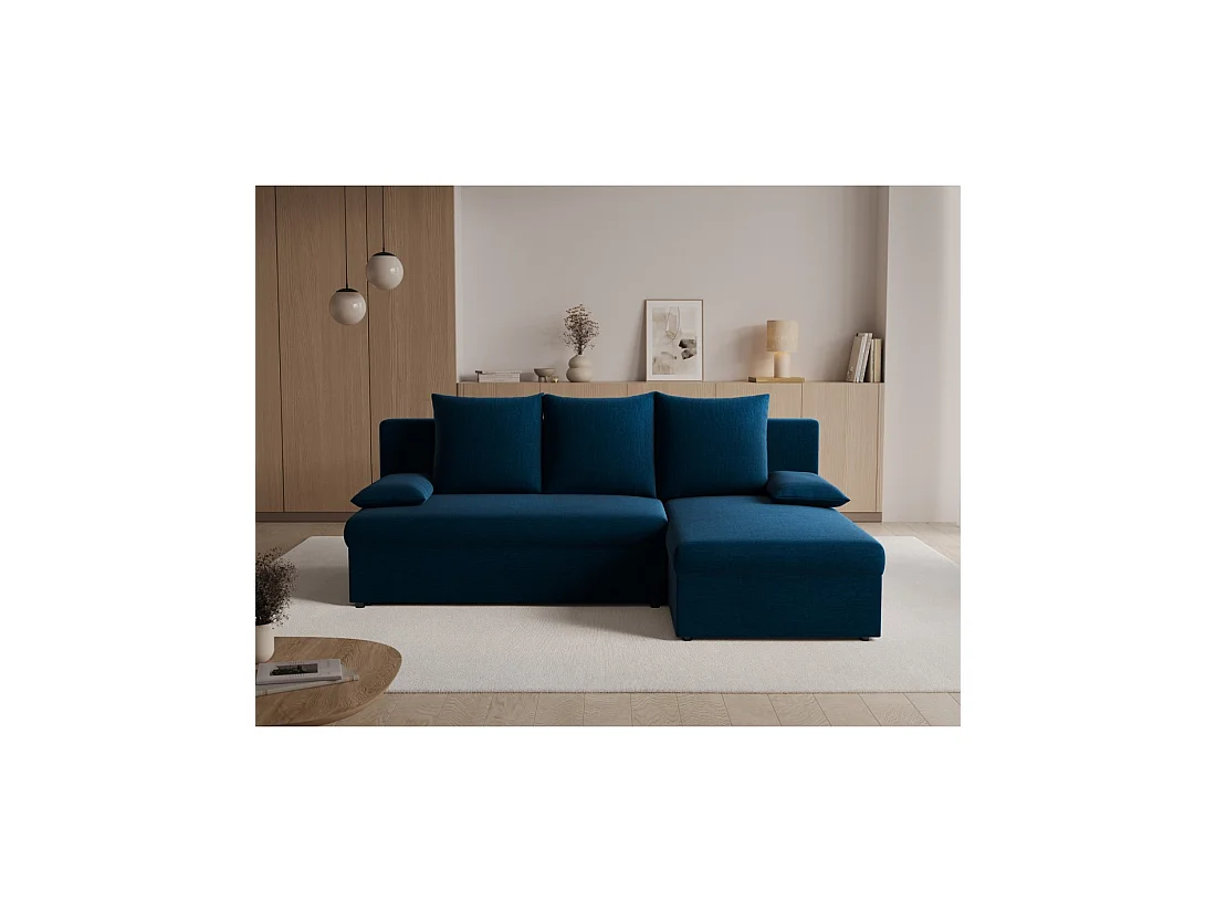 Canapé d'angle Bleu nuit 3 places compact avec coffre 206x90x146cm GINA