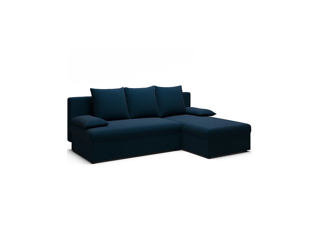 Canapé d'angle Bleu nuit 3 places compact avec coffre 206x90x146cm GINA