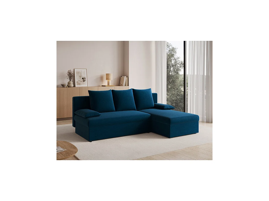 Canapé d'angle Bleu nuit 3 places compact avec coffre 206x90x146cm GINA