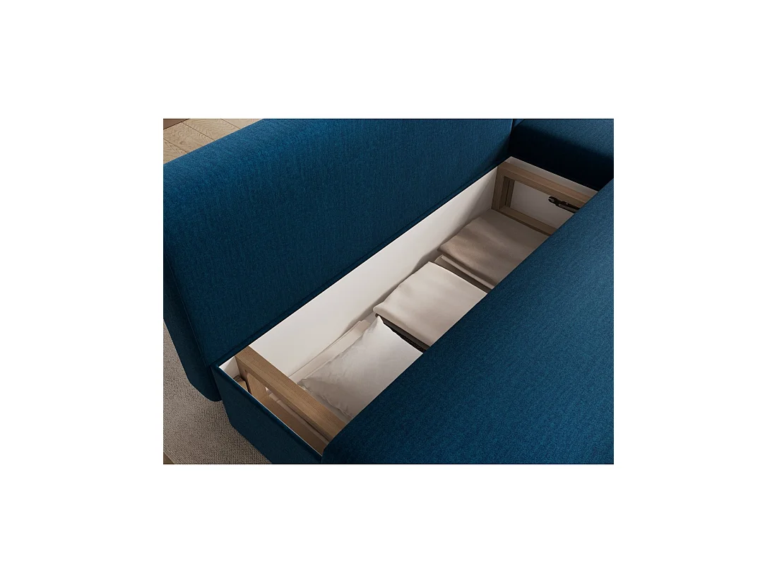 Canapé d'angle Bleu nuit 3 places compact avec coffre 206x90x146cm GINA