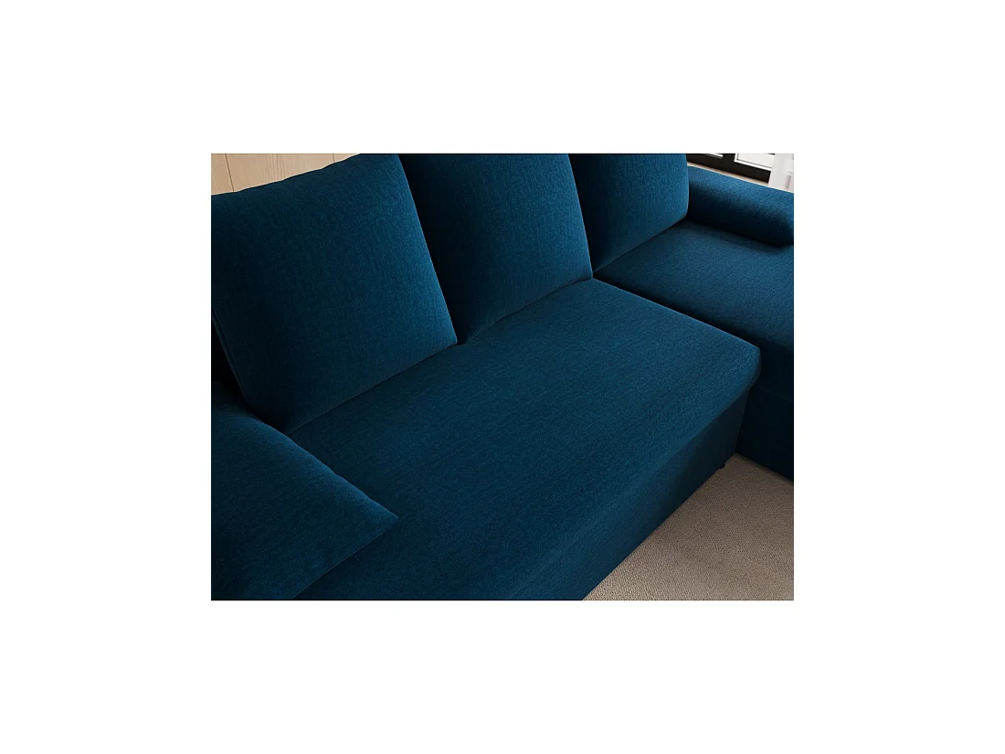 Canapé d'angle Bleu nuit 3 places compact avec coffre 206x90x146cm GINA