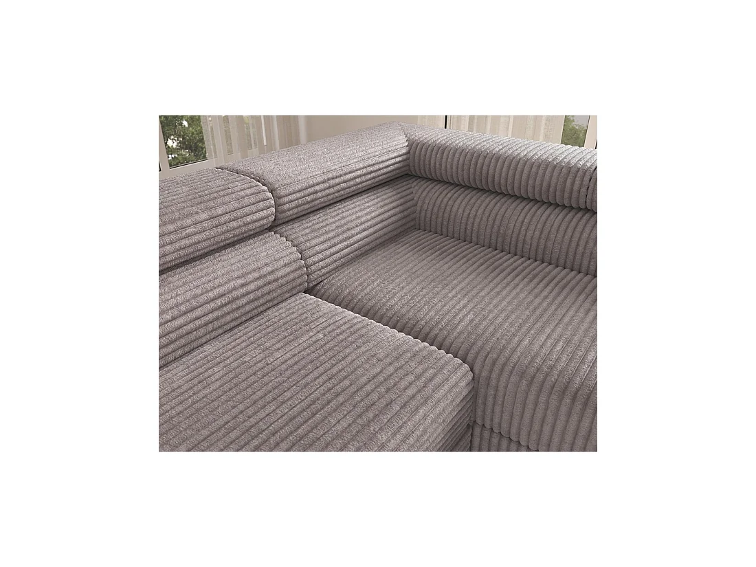 Sofá de esquina COLESIA convertible 5 plazas blanco crema terciopelo acanalado – derecho – 274x200cm