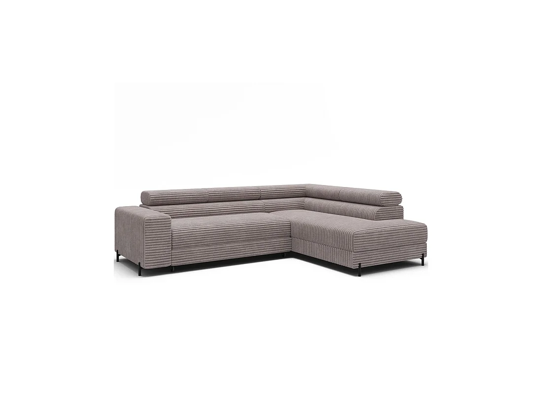 Sofá de esquina COLESIA convertible 5 plazas blanco crema terciopelo acanalado – derecho – 274x200cm