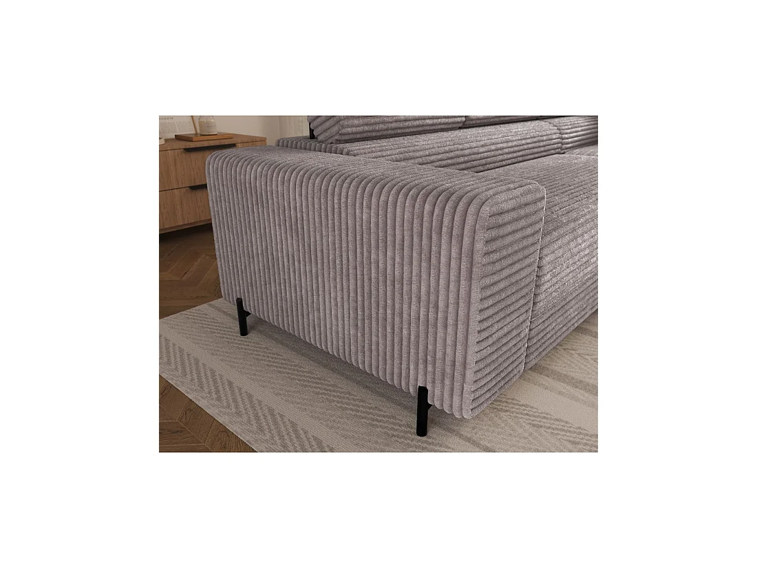 Sofá de esquina COLESIA convertible 5 plazas blanco crema terciopelo acanalado – derecho – 274x200cm