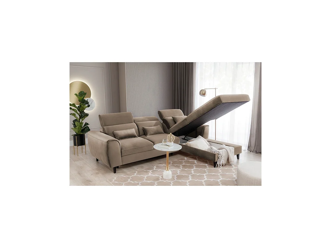 Canapé d'angle convertible marron angle droit 4 places FABLE