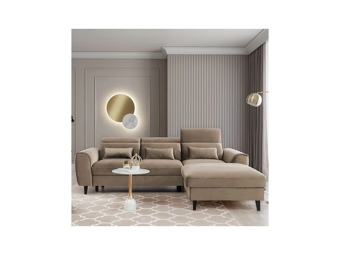 Canapé d'angle convertible marron angle droit 4 places FABLE