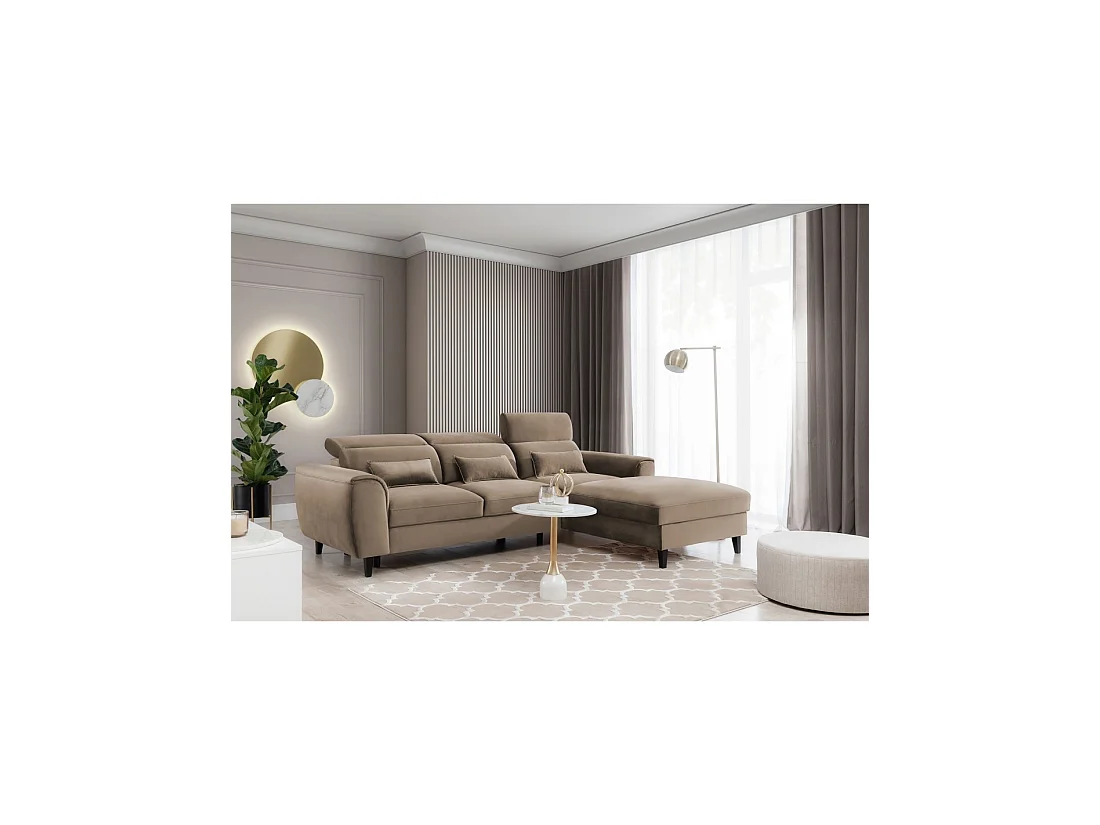 Canapé d'angle convertible marron angle droit 4 places FABLE